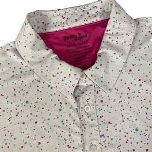 Birdie Bound Polo Mens 3XL White Pink Blu Splatter Golf Dot Performance Stretch